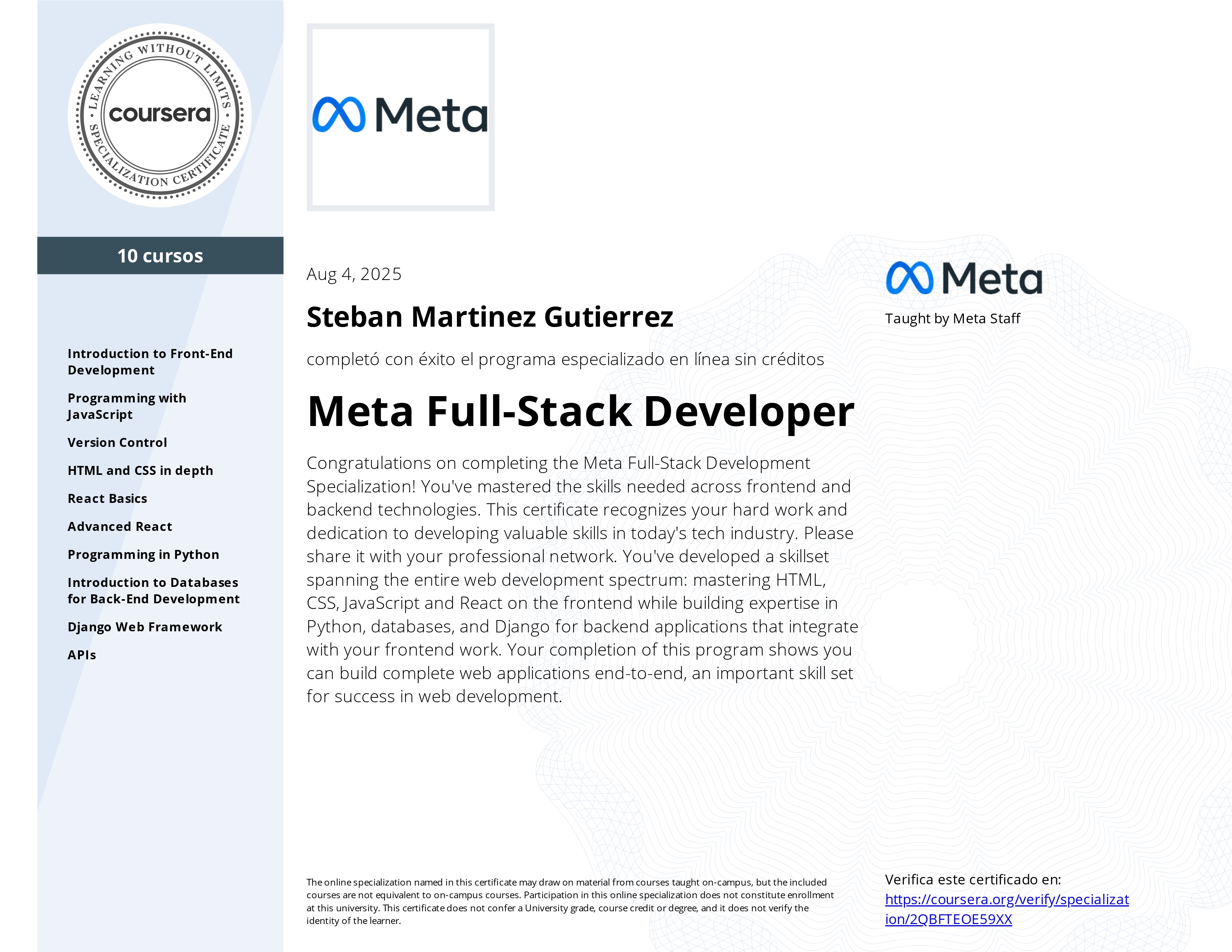 Meta Full-Stack Developer Certificate